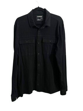 Mens Express Black Long Sleeve Button-Down Shirt XL With Stretch & Moisture Wick